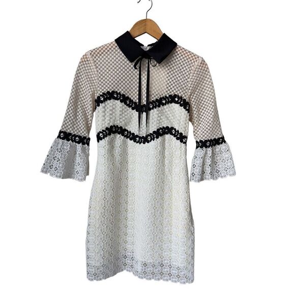 Avantlook Monochrome Petal Mini Lace Dress Size S - Picture 7 of 12
